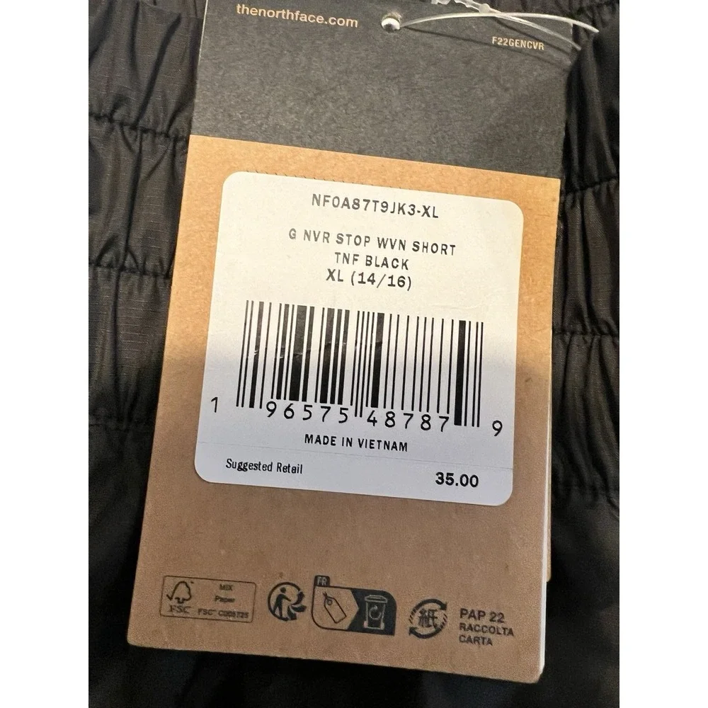 North Face Girls XL Never Stop Woven Athletic Running Shorts‎ Black NWT